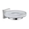 DAX Milano Soap Dish, Tray, Wall Mount, Clear Glass, Brushed Finish, 4-5/16 X 5 X 1-3/4 Inches (DAX-GDC160132-BN)