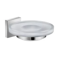 DAX Milano Soap Dish, Tray, Wall Mount, Clear Glass, Brushed Finish, 4-5/16 X 5 X 1-3/4 Inches (DAX-GDC160132-BN)