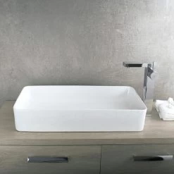 DAX Ceramic Rectangle Single Bowl Bathroom Vessel Sink, White Finish, 19 X 14-1/2 X 5 Inches (BSN-285B)