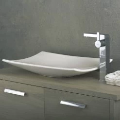 DAX Ceramic Rectangle Single Bowl Bathroom Vessel Sink, White Finish, 23-3/4 X 15-3/8 X 4-1/2 Inches (BSN-CL1056)