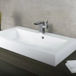DAX Solid Surface Rectangle Single Bowl Bathroom Vessel Sink, White Matte Finish, 31-1/3 X 18-1/9 X 6-3/4 Inches (DAX-AB-1021)