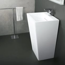 DAX Solid Surface Rectangle Pedestal Freestanding Bathroom Sink, White Matte Finish, 21-1/4 X 17-1/8 X 32-7/8 Inches (DAX-AB-1384)