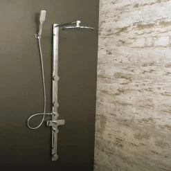 DAX Shower System With Round Rain Shower Head, 3 Nozzles, Hand Shower And Individual Controls, Wall Mount, Brass Body, Chrome Finish (DAX-FH8452-675)