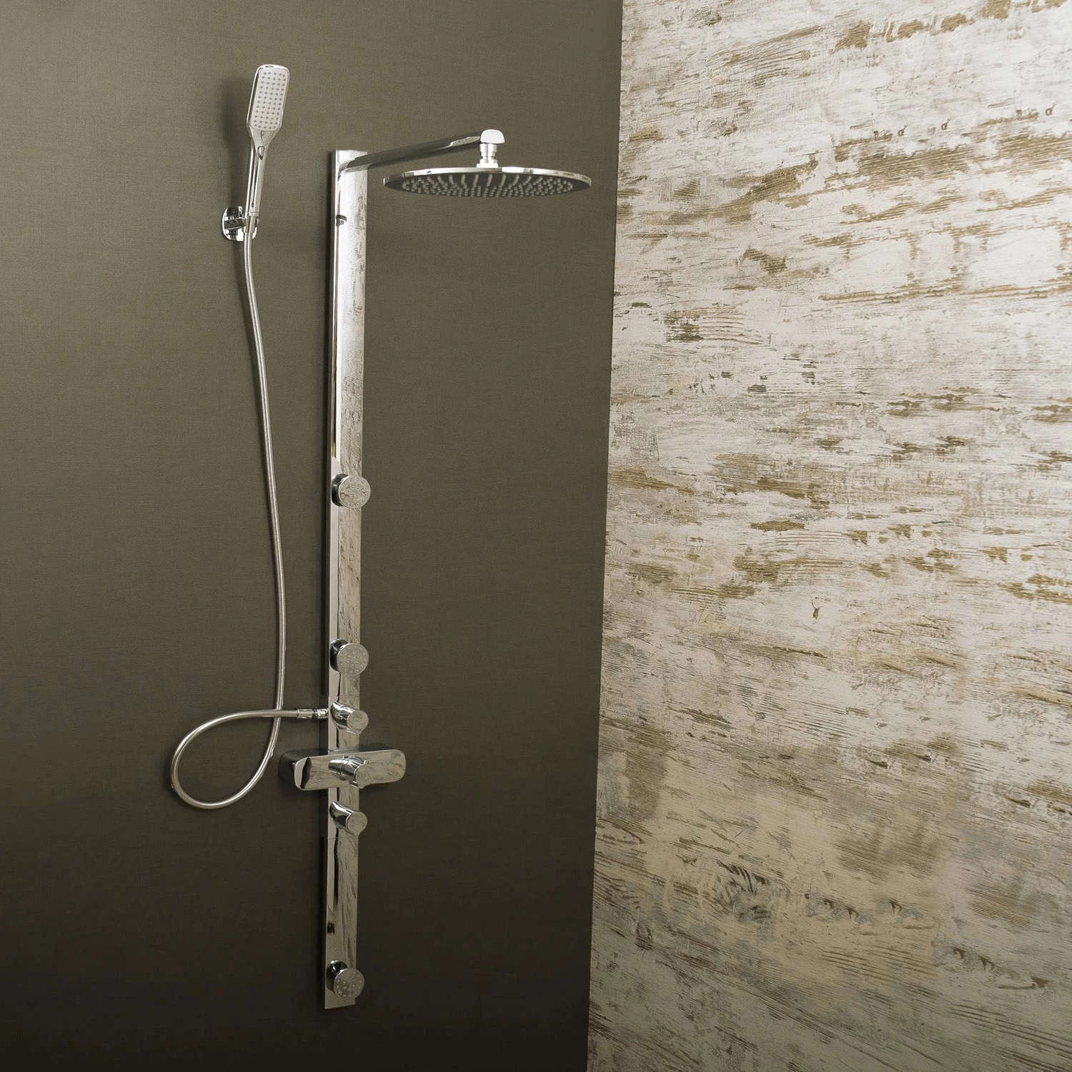 DAX Shower System With Round Rain Shower Head, 3 Nozzles, Hand Shower And Individual Controls, Wall Mount, Brass Body, Chrome Finish (DAX-FH8452-675) 1 DAX Shower System With Round Rain Shower Head, 3 Nozzles, Hand Shower And Individual Controls, Wall Mount, Brass Body, Chrome Finish (DAX-FH8452-675)