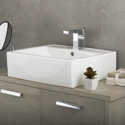 DAX Ceramic Rectangle Single Bowl Bathroom Vessel Sink, White Finish, 20-1/8 X 17-1/4 X 6 Inches (BSN-241) -Bathroom Shop 02 a93283a6 0888 4a6f 834a d40017ffa507