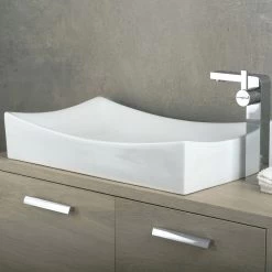 DAX Ceramic Rectangle Single Bowl Bathroom Vessel Sink, White Finish, 25-3/4 X 15-1/2 X 5-1/4 Inches (BSN-280B)