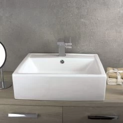 DAX Ceramic Rectangle Single Bowl Bathroom Vessel Sink, White Finish, 20-1/8 X 17-1/4 X 6 Inches (BSN-241)