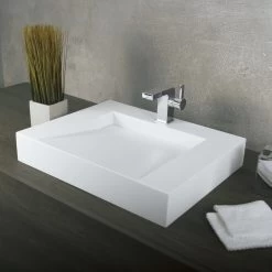 DAX Solid Surface Rectangle Single Bowl Wall Mount Bathroom Sink, White Matte Finish, 23-3/5 X 18-1/2 X 4 Inches (DAX-AB-1379)
