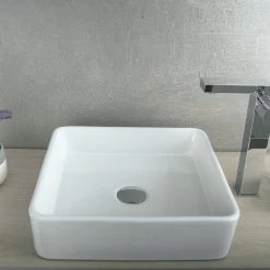 DAX Ceramic Square Single Bowl Bathroom Vessel Sink, White Finish, 15-5/16 X 15-5/16 X 2-5/16 Inches (BSN-285C) -Bathroom Shop 03 3d75d806 f827 426d 82e4 c700bfdaef96