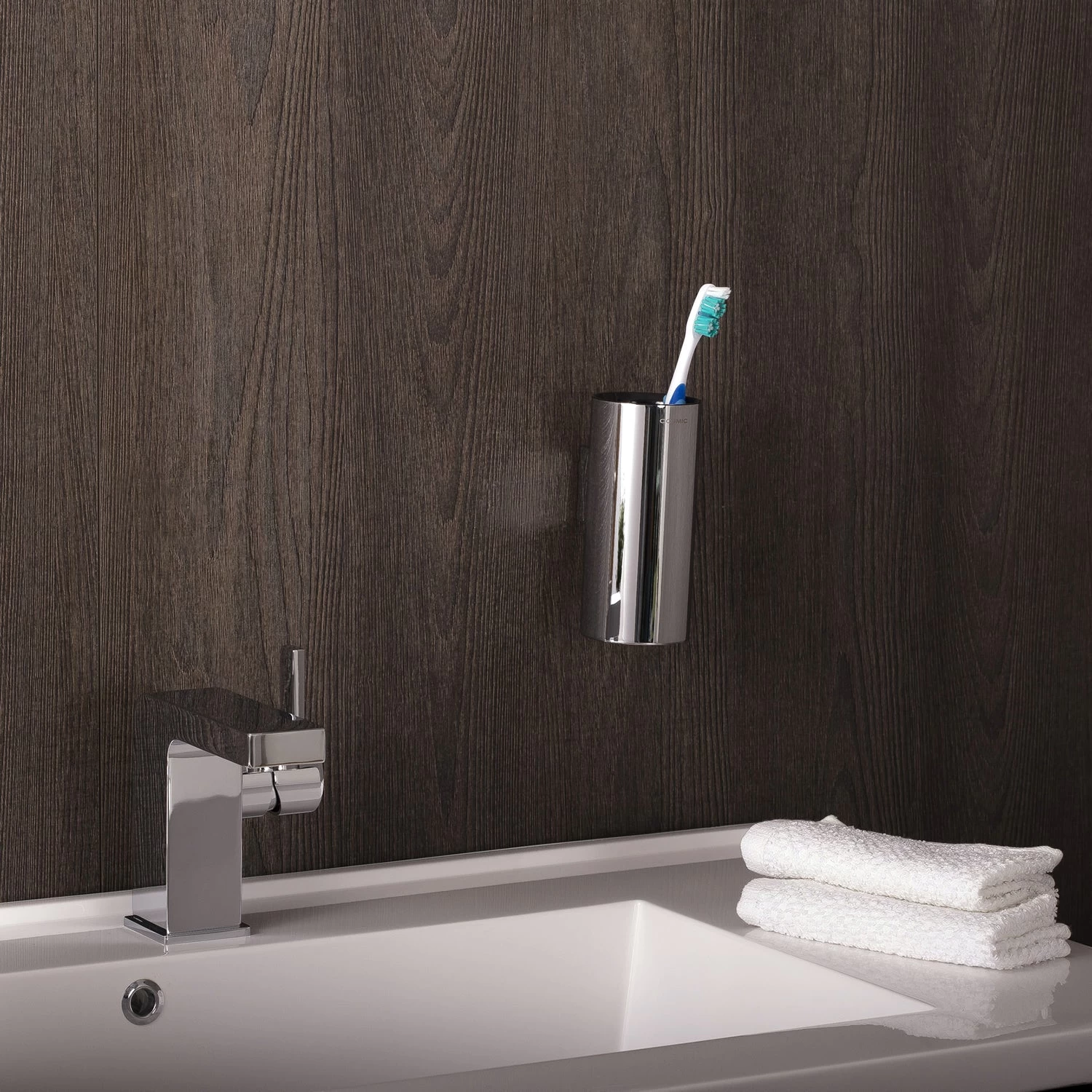 COSMIC Project Bathroom Single Tumbler Toothbrush Holder, Wall Mount, Plastic Cup, Chrome Finish, 2-3/8 X 5-1/2 X 3-9/16 Inches (2510154) 4 COSMIC Project Bathroom Single Tumbler Toothbrush Holder, Wall Mount, Plastic Cup, Chrome Finish, 2-3/8 X 5-1/2 X 3-9/16 Inches (2510154) - Image 4