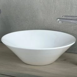 DAX Ceramic Round Single Bowl Bathroom Vessel Sink, White Finish, ?ò 17 X 5-1/2 Inches (BSN-234)
