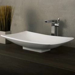 DAX Solid Surface Rectangle Single Bowl Bathroom Vessel Sink, White Matte Finish, 25-2/5 X 15-3/8 X 5-3/4 Inches (DAX-AB-1325)