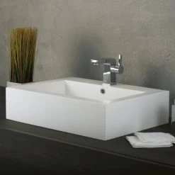 DAX Solid Surface Rectangle Single Bowl Bathroom Vessel Sink, White Matte Finish, 24 X 18-1/8 X 6 Inches (DAX-AB-032) -Bathroom Shop 04 3b7af7f7 aa87 44b7 b805 e4a1d021e81b