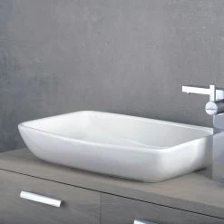 DAX Ceramic Rectangle Single Bowl Bathroom Vessel Sink, White Finish, 23-13/16 X 15-1/8 X 2-5/16 Inches (BSN-285I)