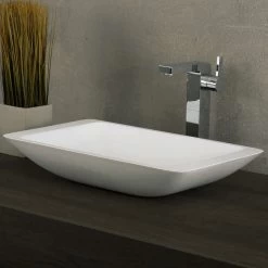DAX Solid Surface Rectangle Single Bowl Bathroom Vessel Sink, White Matte Finish, 22-7/8 X 13-3/8 X 4 Inches (DAX-AB-1321)