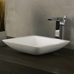 DAX Solid Surface Square Single Bowl Bathroom Vessel Sink, White Matte Finish, 16-1/2 X 16-1/2 X 4 Inches (DAX-AB-1320)