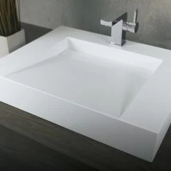 DAX Solid Surface Rectangle Single Bowl Wall Mount Bathroom Sink, White Matte Finish, 23-3/5 X 18-1/2 X 4 Inches (DAX-AB-1379) -Bathroom Shop 04 bb20ab2a 7066 4d80 9377 de1c71f3de5e