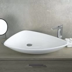 DAX Ceramic Triangle Single Bowl Bathroom Vessel Sink, White Finish, 26 X 18 X 5 Inches (BSN-223)