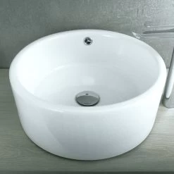 DAX Ceramic Round Single Bowl Bathroom Vessel Sink, White Finish, ?ò 16-1/2 X 4-1/2 Inches (BSN-218)