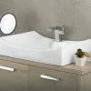 DAX Ceramic Rectangle Single Bowl Bathroom Vessel Sink, White Finish, 27-1/8 X 16-1/8 X 5-1/4 Inches (BSN-280A)