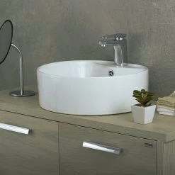 DAX Ceramic Round Single Bowl Bathroom Vessel Sink, White Finish, Ø 1-7/8" X D 6" Inches (BSN-222A)