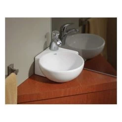 Corner Overcounter Or Wall Mount Bath Sink With Single Hole Drilling - White