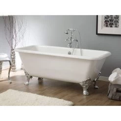 Spencer Cast Iron 67 Inch Clawfoot Bathtub - Continuous Rolled Rim - No Faucet Drillings