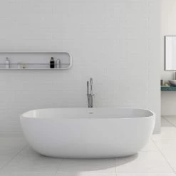Giorgio 67 Inch Solid Surface Freestanding Double Ended Bathtub - No Faucet Drillings - Gloss White