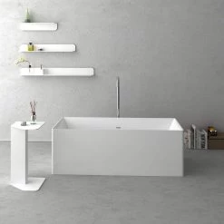 Navona 63 Inch Solid Surface Freestanding Double Ended Bathtub - No Faucet Drillings - Gloss White