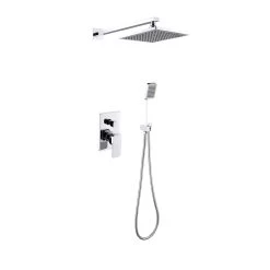 DAX Bathroom Rain Mixer Shower, Square Rainfall Shower Head System With Shower Trim And Hand Shower, Wall Mount, Chrome Finish (DAX-6813B-CR)