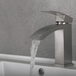 DAX Single Handle Waterfall Bathroom Faucet, Brass Body, Brushed Finish, 4-7/8 X 7 Inches (DAX-6690A-BN) -Bathroom Shop DAX 6690A BN 05