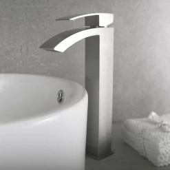 DAX Single Handle Waterfall Vessel Sink Faucet, Brass Body, Brushed Finish, 4-15/16 X 12-5/16 Inches (DAX-6690B-BN)