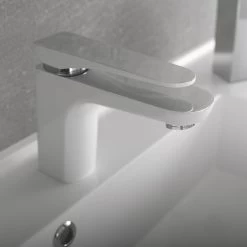 DAX Single Handle Bathroom Faucet, Brass Body, White Finish, 6-7/8 X 5-5/16 Inches (DAX-805A-CW) -Bathroom Shop DAX 805A CW 03