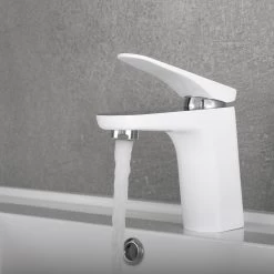 DAX Single Handle Bathroom Faucet, Brass Body, White Finish, 6-7/8 X 5-5/16 Inches (DAX-805A-CW) -Bathroom Shop DAX 805A CW 05