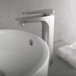 DAX Single Handle Vessel Sink Bathroom Faucet, Brass Body, Brushed Finish, 5-3/16 X 10-15/16 Inches (DAX-805L-BN) -Bathroom Shop DAX 805L BN 03