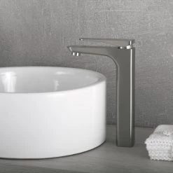 DAX Single Handle Vessel Sink Bathroom Faucet, Brass Body, Brushed Finish, 5-3/16 X 10-15/16 Inches (DAX-805L-BN)