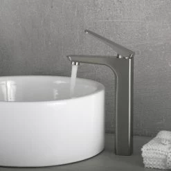 DAX Single Handle Vessel Sink Bathroom Faucet, Brass Body, Brushed Finish, 5-3/16 X 10-15/16 Inches (DAX-805L-BN) -Bathroom Shop DAX 805L BN 05