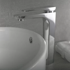 DAX Single Handle Vessel Sink Bathroom Faucet, Brass Body, Chrome Finish, 5-3/16 X 10-15/16 Inches (DAX-805L-CR) -Bathroom Shop DAX 805L CR 03