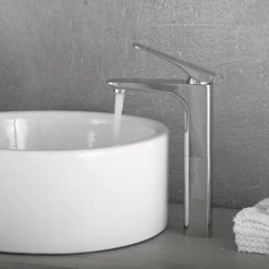 DAX Single Handle Vessel Sink Bathroom Faucet, Brass Body, Chrome Finish, 5-3/16 X 10-15/16 Inches (DAX-805L-CR) -Bathroom Shop DAX 805L CR 05