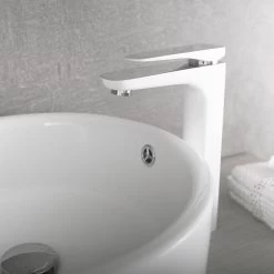 DAX Single Handle Vessel Sink Bathroom Faucet, Brass Body, White Finish, 5-3/16 X 10-15/16 Inches (DAX-805L-CW) -Bathroom Shop DAX 805L CW 03