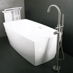 DAX Freestanding Tub Filler With Hand Shower And Gooseneck Spout, Stainless Steel Body, Brushed Finish, 5-13/16 X 45-13/16 X 9-7/16 Inches (DAX-807-BN)