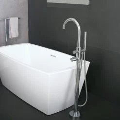 DAX Freestanding Tub Filler With Hand Shower And Gooseneck Spout, Stainless Steel Body, Chrome Finish, 5-13/16 X 45-13/16 X 9-7/16 Inches (DAX-807-CR)