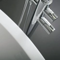 DAX Freestanding Tub Filler With Hand Shower And Gooseneck Spout, Stainless Steel Body, Chrome Finish, 5-13/16 X 45-13/16 X 9-7/16 Inches (DAX-807-CR) -Bathroom Shop DAX 807 CR 04