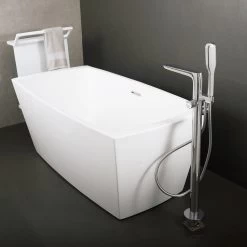 DAX Freestanding Hot Tub Filler With Hand Shower And Square Spout, Brass Body, Chrome Finish, 8-11/16 X 34 13/16 Inches (DAX-8153)