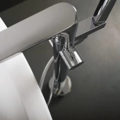 DAX Freestanding Hot Tub Filler With Hand Shower And Square Spout, Brass Body, Chrome Finish, 8-11/16 X 34 13/16 Inches (DAX-8153) -Bathroom Shop DAX 8153 03