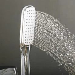 DAX Freestanding Hot Tub Filler With Hand Shower And Square Spout, Brass Body, Chrome Finish, 8-11/16 X 34 13/16 Inches (DAX-8153) -Bathroom Shop DAX 8153 06