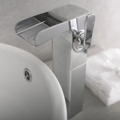 DAX Single Handle Waterfall Vessel Sink Faucet, Brass Body, Chrome Finish, 5-1/8 X 10-1/4 Inches (DAX-9825B) -Bathroom Shop DAX 9825B 03