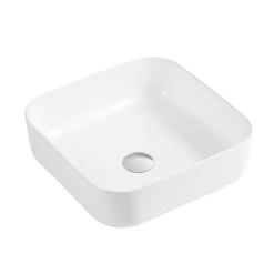 DAX Ceramic Square Bathroom Vessel Basin White Glossy - (15" X 15") (DAX-CL1282-WG)