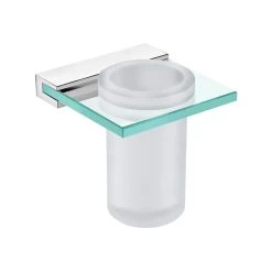 DAX Venice Bathroom Single Tumbler Toothbrush Holder, Wall Mount, Tempered Glass Cup With Clear Glass, Brushed Finish, 4-5/16 X 4-5/16 X 4-1/2 Inches (DAX-GDC060152-BN)