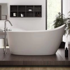 Emmanuelle 2 66 Inch Freestanding Slipper Solid Surface Bathtub - Matte White
